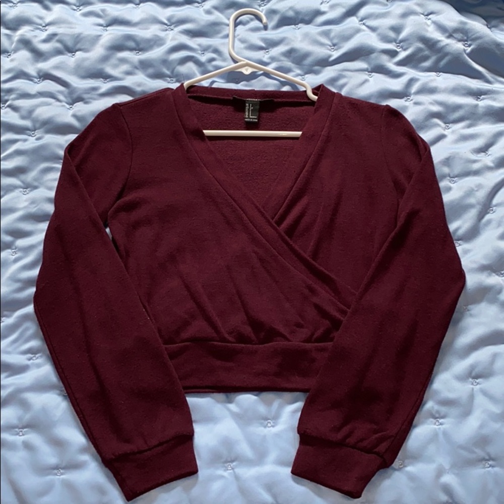 Burgundy Maroon Long Sleeve Forever 21 Wrap Top